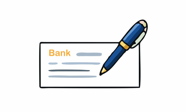 line art color of pen writing on a bank check cartoon illustration