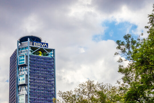 Mexico City, Mexico, September 25 2025 BBVA bank building tower on Reforma Avenue in Mexico City
