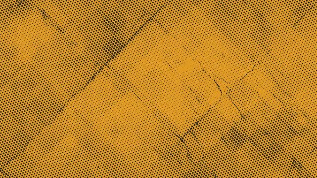 Dynamic abstract background with halftone dots and textured grunge elements on a yellow surface.