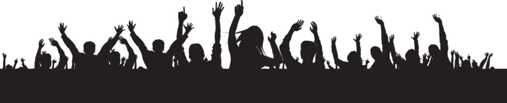 A vibrant vector illustration of a grass silhouette against a crowd of people dancing at a music festival club party with a DJ and a youth audience celebrating a rock concert flyer design