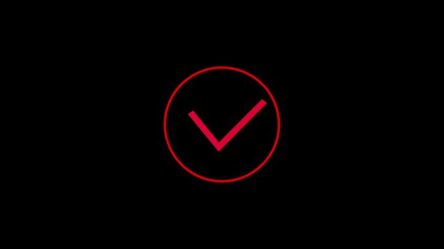 Animated check mark icon. Symbol for correct or exact. Motion graphic animation of a check mark in a red circle on a green background.