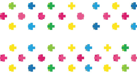 Naklejka premium Colorful Plus Sign Shapes Pattern on White Background, Playful Design Elements