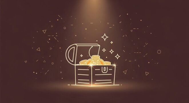 Golden Treasure Chest with Coins.