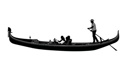 Silhouetted gondola and gondolier on a waterway likely in venice © Sakib Studio