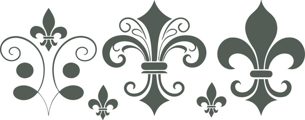 Set of fleur de lis vector silhouettes, traditional flower decorative elements for heraldry. © Gfx Foysal