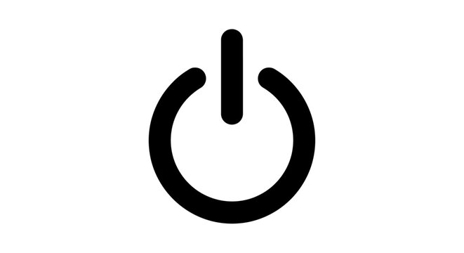 Simple black power button icon on a stark white background