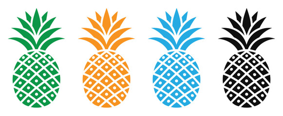 Obraz premium Colorful pineapple icons in green, Orange, Blue, Black vector illustration