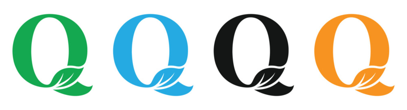 Colorful Q letter icons with leaf design elements vector illustration