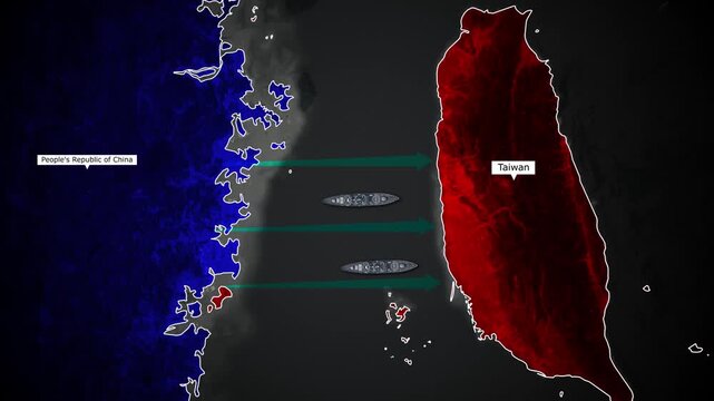 China Taiwan Conflict Zone Map Animation with Ships and Highlighted Boundaries