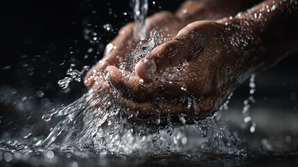 Fototapeta premium A person's hands cupped under a stream of running water