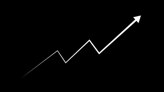 Animated white line graph showing upward trend and growth with arrow on black background representing business success and financial progress finance increase data chart economy
