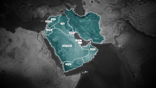 Middle East Geopolitical Map Highlighting Countries and Borders Animation