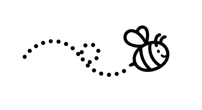 Black and white bee icon flying.