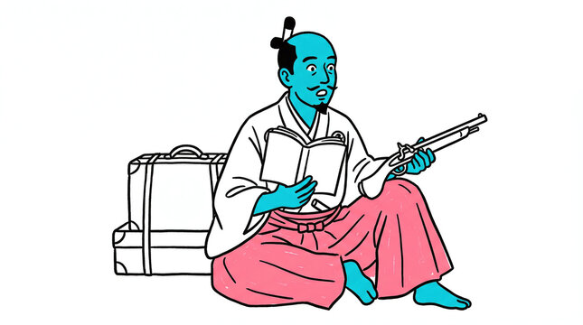 鉄砲と本を持つ信長のイラスト