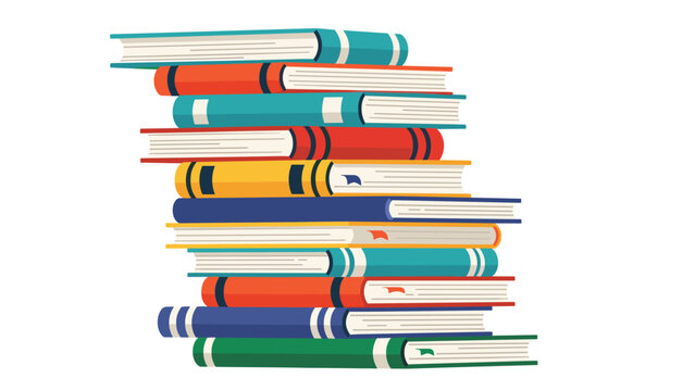 Large stack of multi colored hardcover books piled high representing education, library, and the pursuit of academic knowledge.