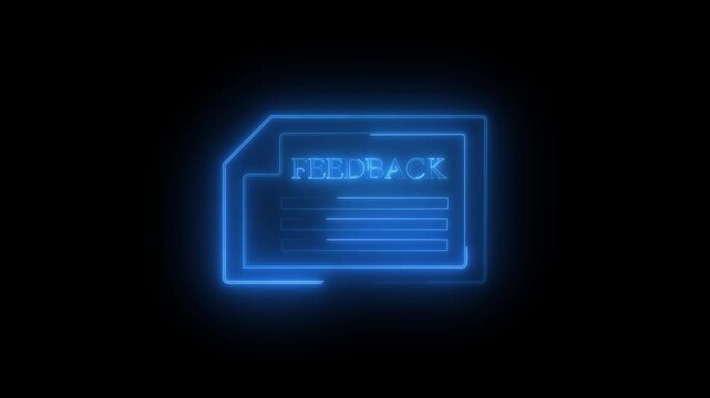 Glowing neon a virtual feedback form on screen, symbolizing online survey, customer satisfaction, digital onboarding, and user experience in modern web apps on black background 4k video