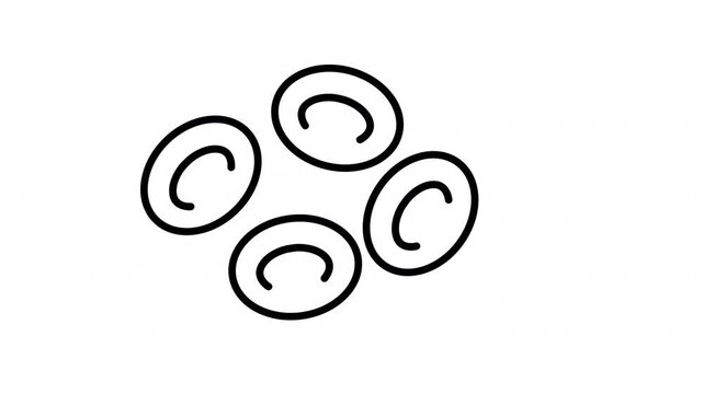 Animated Red Blood Cells Black Line Icon. Blood circulation oxygen transport and medical biology concept. Icon animation on transparent background