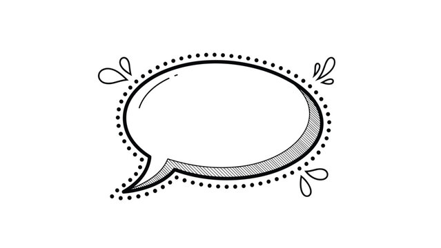 Artistic hand drawn empty speech bubble sketch with a dotted border and small water drop accents for messages.