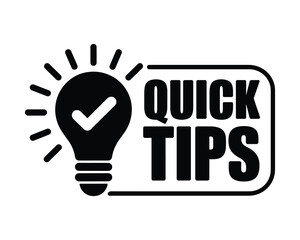 Fototapeta premium Illuminated light bulb symbol with checkmark and quick tips text isolated on transparent background