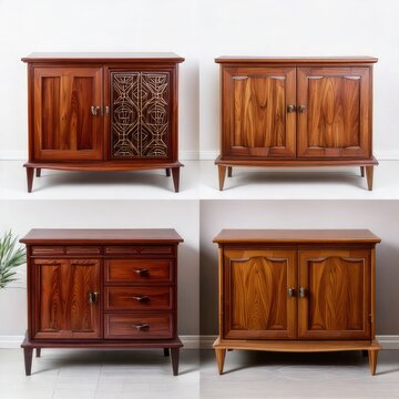 Four different styles of wooden sideboards