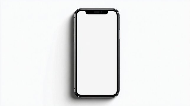 Modern smartphone with a blank white screen, isolated on a clean white background