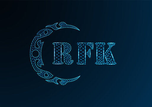 Low poly letter logo RFK design. RFK letter logo low poly vector design on blue color gradient background. RFK logo low poly design