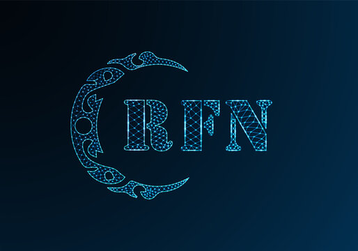Low poly letter logo RFN design. RFN letter logo low poly vector design on blue color gradient background. RFN logo low poly design