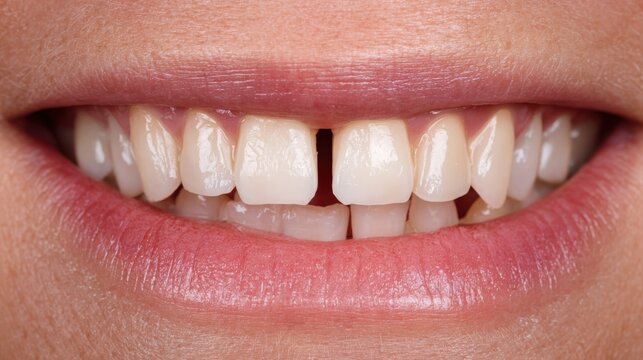 Close Up Human Mouth Showing Diastema Gap Between Central Incisors