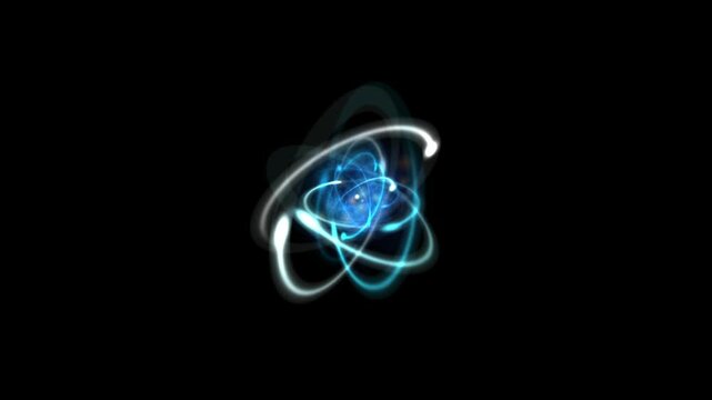 simulation and close-up of an atom, electrons orbiting around the nucleus of an atom