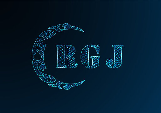 Low poly letter logo RGJ design. RGJ letter logo low poly vector design on blue color gradient background. RGJ logo low poly design