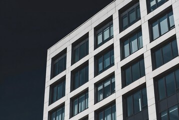 Obraz premium A modern building with many windows dominates the frame.