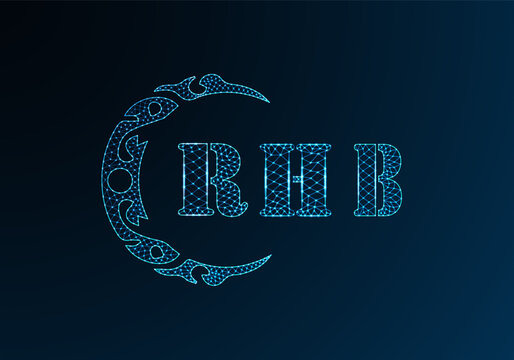 Low poly letter logo RHB design. RHB letter logo low poly vector design on blue color gradient background. RHB logo low poly design