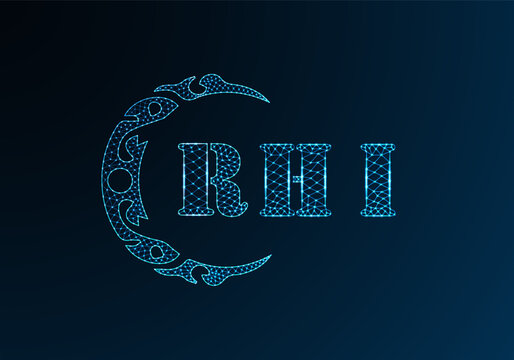 Low poly letter logo RHI design. RHI letter logo low poly vector design on blue color gradient background. RHI logo low poly design