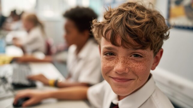 Teenager in School Uniform, Smiling at the Camera