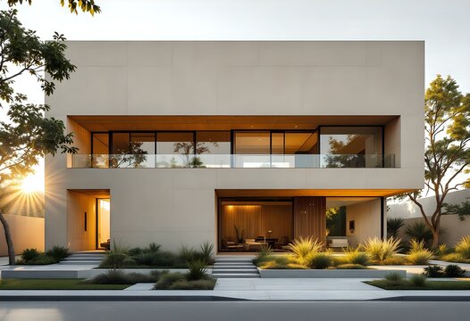 Monolithic Minimalist Facade. Unfilled Roman Travertine masonry, featuring Natural Chukum finish in a shade selected Marfil y tonos neutros claros, con acentos en lat&oacute;n cepillado y roble miel.