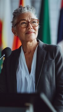 Black woman giving a speech at an event