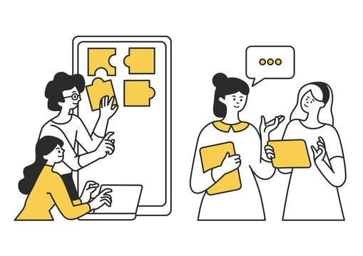 User Experience Research and Brainstorming Illustration &ndash; Team Discussing Ideas, Feedback and UX Design in Modern Flat Style