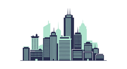Fototapeta premium Modern City Skyline Silhouette with Mint Green and Dark Blue Buildings