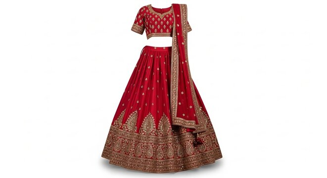 Elegant red embroidered lehenga choli for traditional wedding or festival