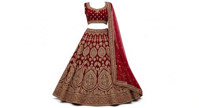 Elegant red and gold embroidered lehenga choli with dupatta for traditional wear