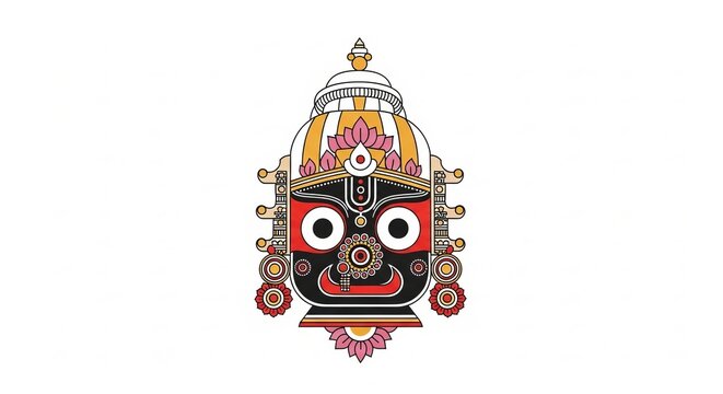 Traditional ornate golden palanquin mask with intricate red and black details