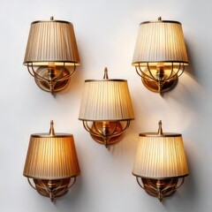 Fototapeta premium Five wall sconces with pleated shades in a white room