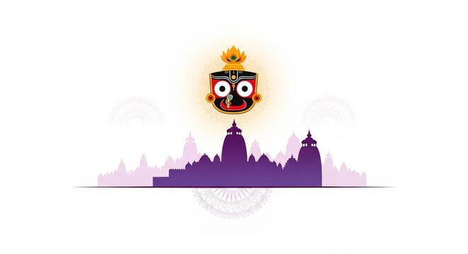 Jagannath Rath Yatra Chariot With Deities Jagannath Balabhadra And Subhadra Hindu Festival Illustration