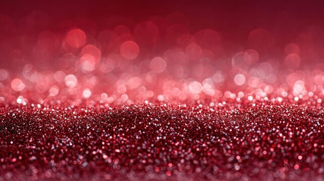 Sparkling red glitter background with bokeh effect, perfect for festive designs.