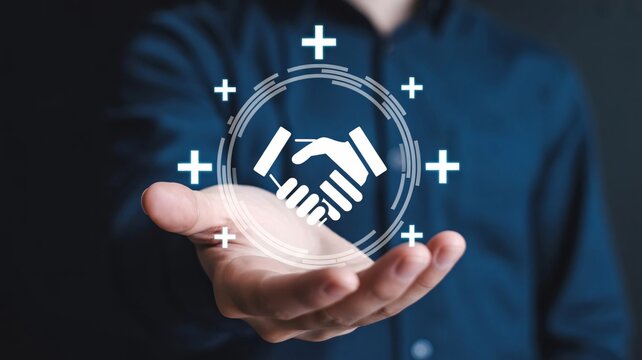Business partnership, handshake icon, corporate agreement, trust concept