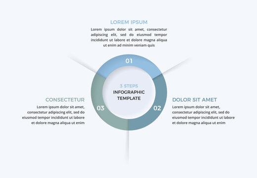 Circular chart infographic template with three numbered segments