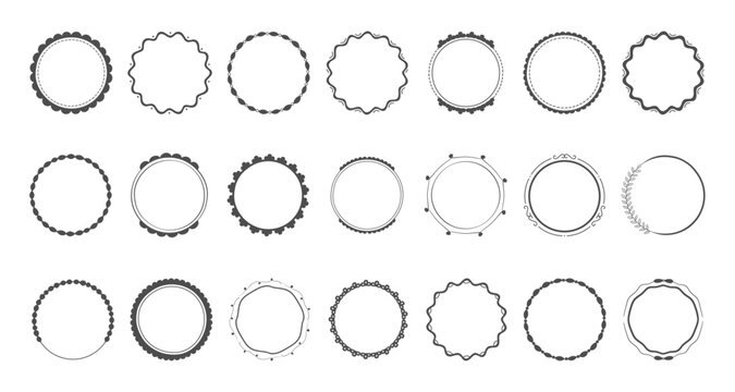 Set of black decorative circle frames, badges and borders
