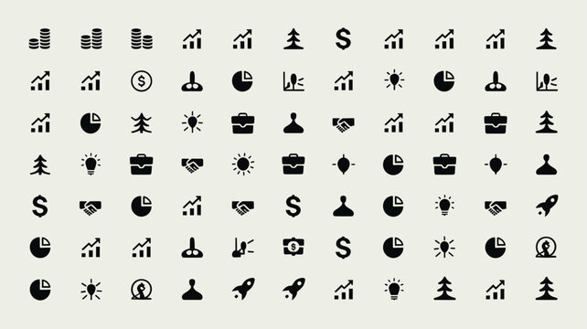 Set of 60 Black Business and Finance Vector Icons