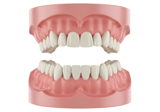 Dental denture model with upper and lower teeth isolated on transparent background