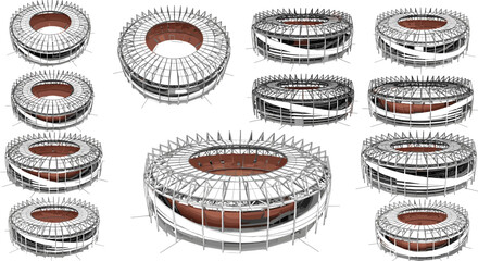 Modern Stadium Architecture Vector Illustration Set with Arena Structures in Different Perspectives Sports Venue Building Collection Isolated on Background © MdShakil